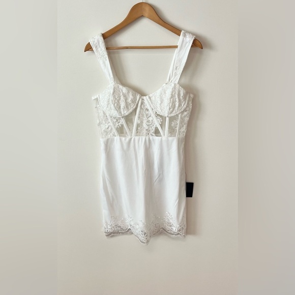 Lulus Medium Coveted Delight White Sequin Mesh Embroidered Bustier Mini Dress - Picture 4 of 12